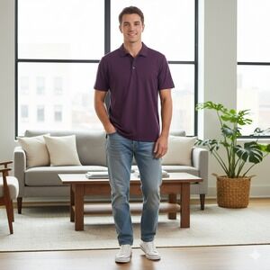 01 ALGO Men's Performance Polo Shirt Quick Dry Moisture Maroon - Size XXL